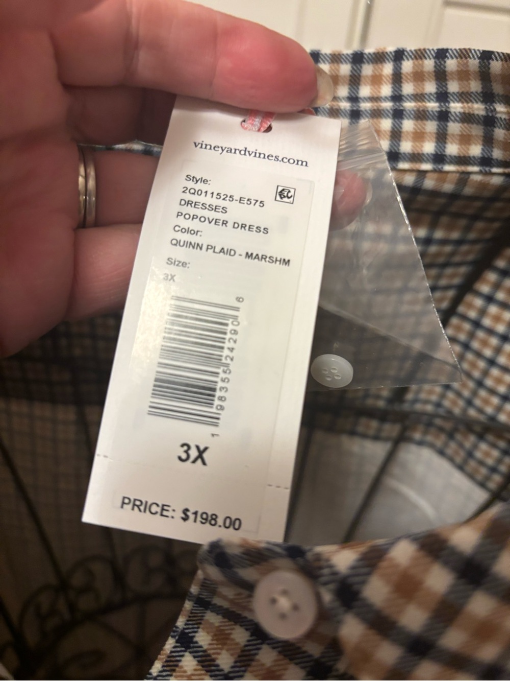 Vineyard Vines Popover Dress Beige and Navy Checked 3X NWT - Picture 6 of 9